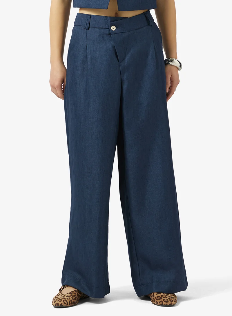 Ginger  Button Up Detail Top & Wide Leg Pant Coord Denim Set for Women | Best Price UAE